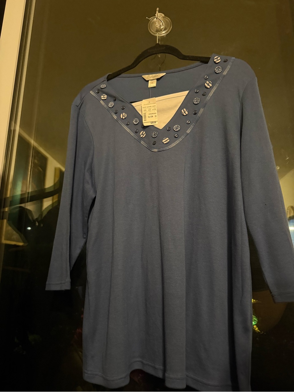 Christopher & Banks Blue Embellished V-Neck Top